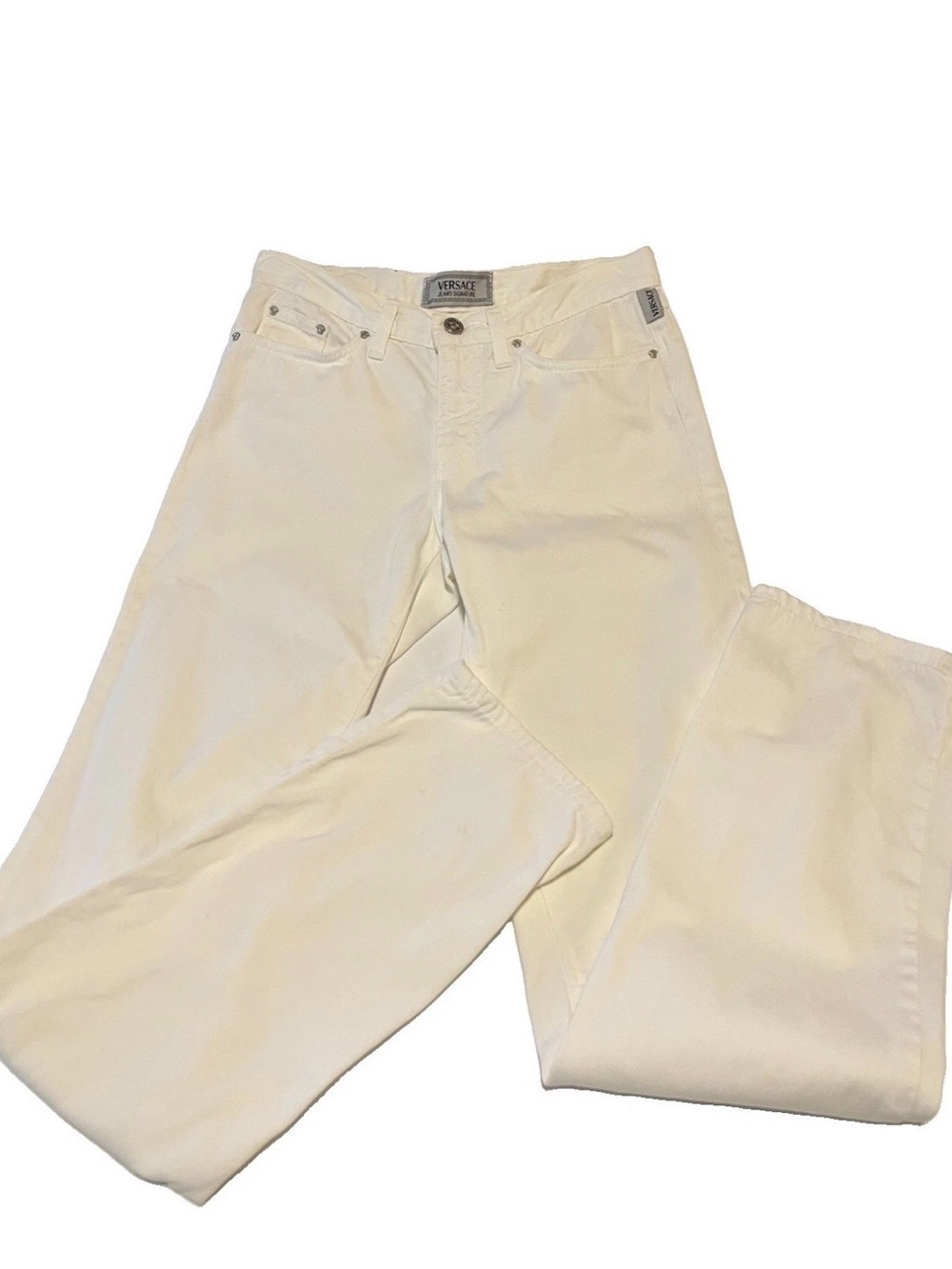 Versace Jeans Signature White W27 Medusa Denim Slim Y2K McBling